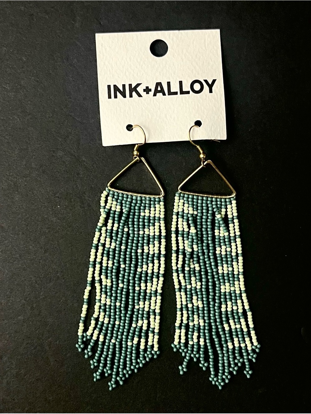 INK+ALLOY Shades of Green  Beaded Fringe Earrings NEW
